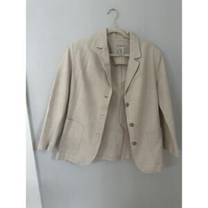 LL Bean Khaki Linen Blend Blazer Jacket Size 12 Classic Professional
